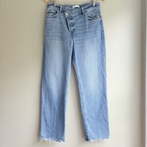 LOFT 4 | 27 High Rise Asymmetrical Waist Straight Leg Button Fly Light Distress